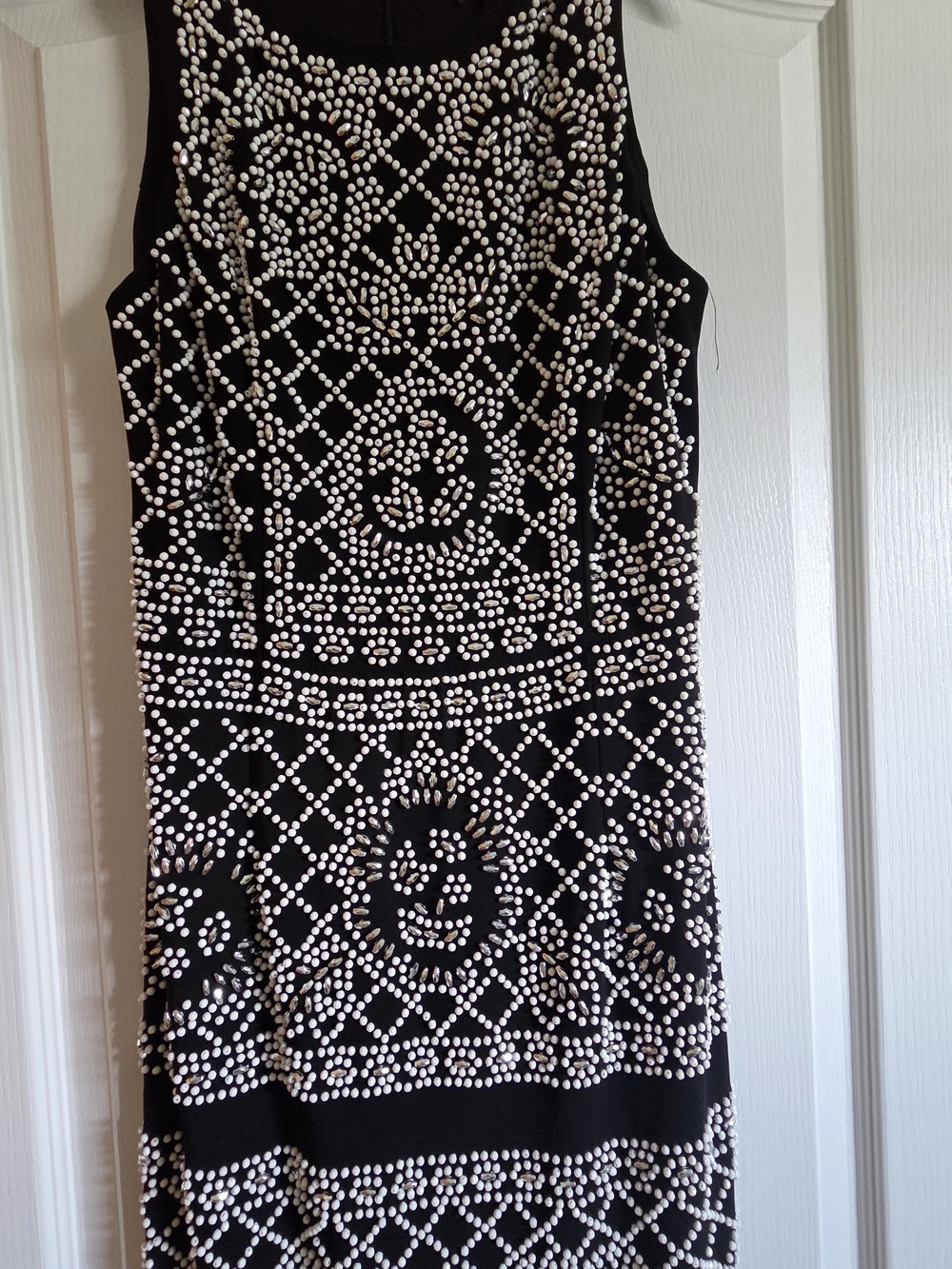 Xscape Black Midi Dress with White Stud Beading